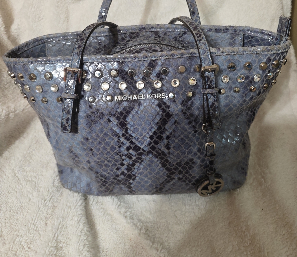 Michael Kors Snake Print Blue Studded Tote